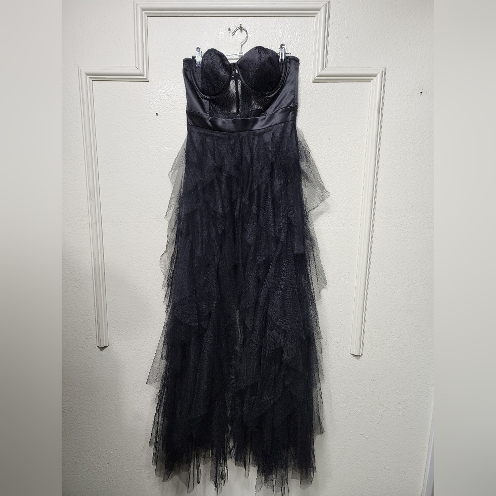 Lulus Forever Flawless Black Sheer Lace Strapless Bustier Maxi Dress M Wedding - Picture 6 of 10